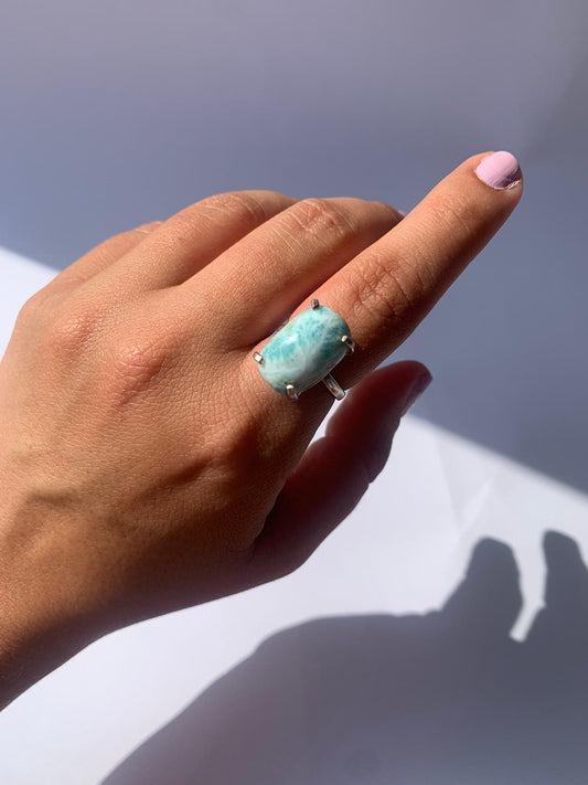 Anello regolabile in larimar di rame placcato / Equilibrio e serenità