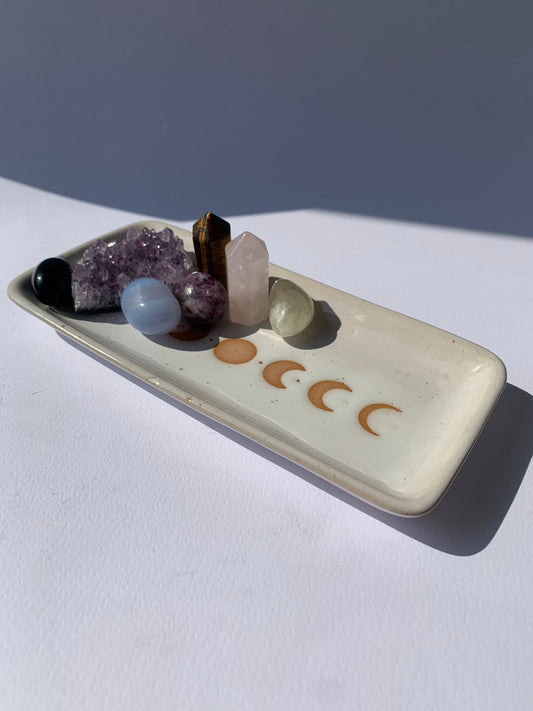 Svuota tasche in ceramica con fasi lunari a forma rettangolare