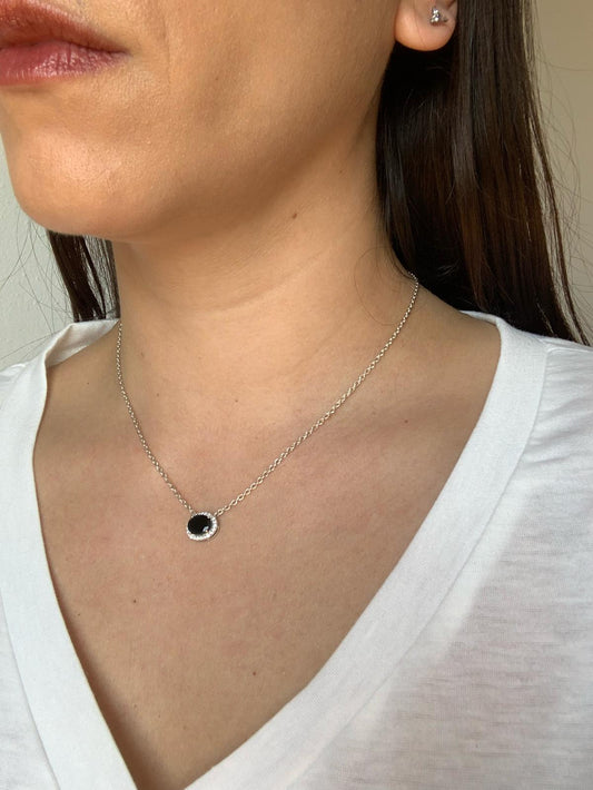 Collana regolabile in tormalina nera e topazio bianco di argento 925 / Purificazione e protezione