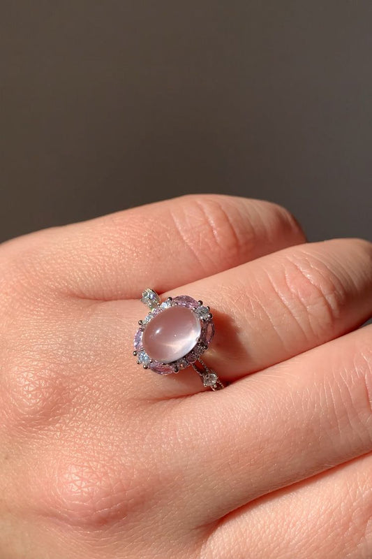 Adjustable 925 Silver Rose Quartz Ring / Love and Self-Esteem
