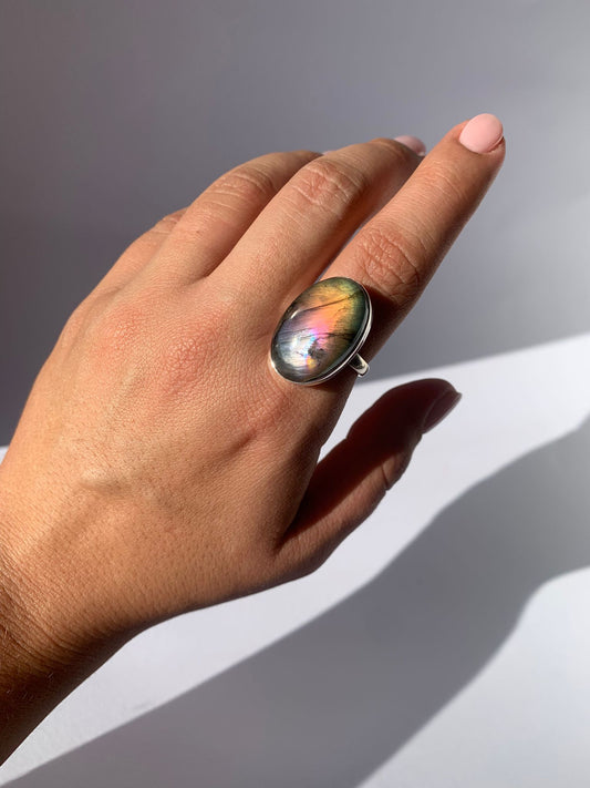 Anello regolabile in labradorite di argento 925 / Intuizione e trasformazione