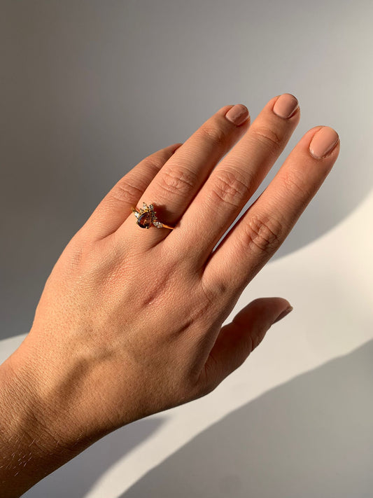 Anello in tormalina rosa e topazio bianco di argento 925 placcato vermeil oro 18k / Purificazione e protezione