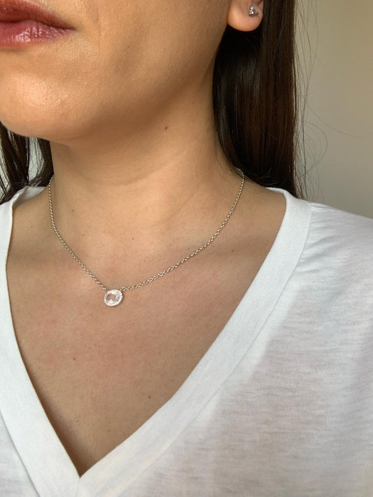 Collana regolabile in quarzo rosa e topazio bianco di argento 925 / Amore ed autostima