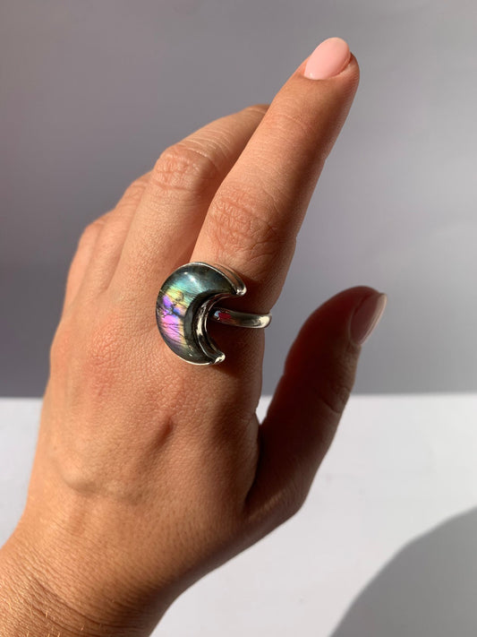 Anello regolabile in labradorite di argento 925 / Intuizione e trasformazione