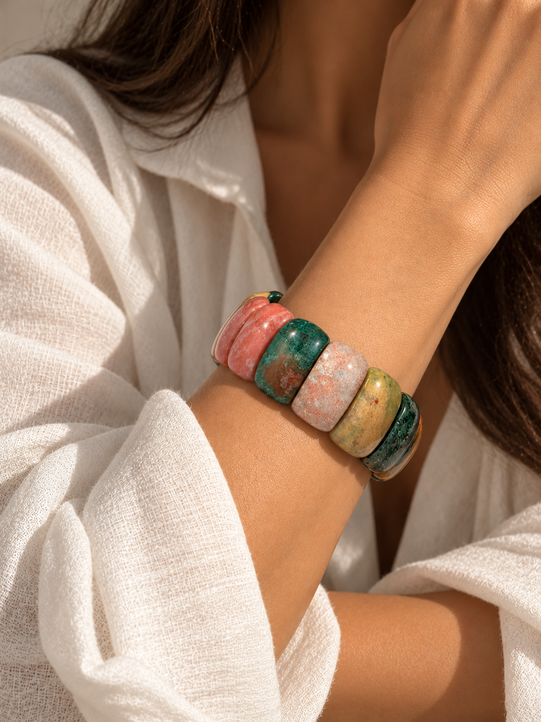 Bracciale elasticizzato in diaspro oceano / Tranquillità ed armonia