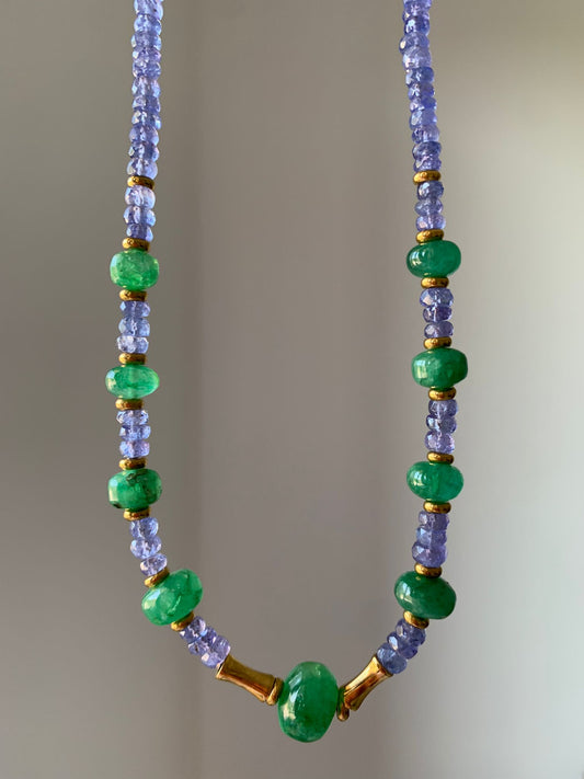 Collana in tanzanite e smeraldo dello Zambia con chiusura regolabile di acciaio inossidabile / Autorealizzazione ed emancipazione (Copia)