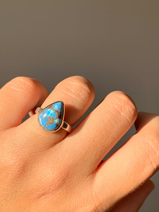 Anello regolabile in turchese golden hills di argento 925 / Protezione e calma