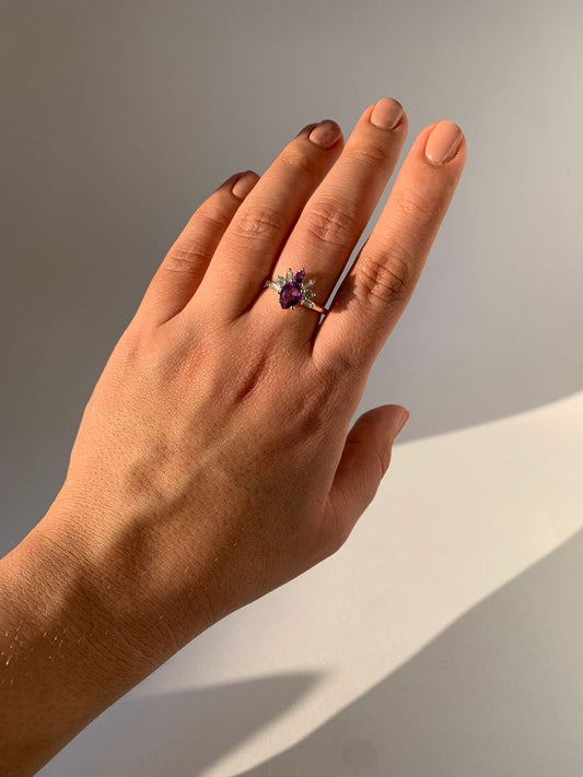 Anello in ametista e topazio bianco di argento 925 / Rilassamento ed equilibrio