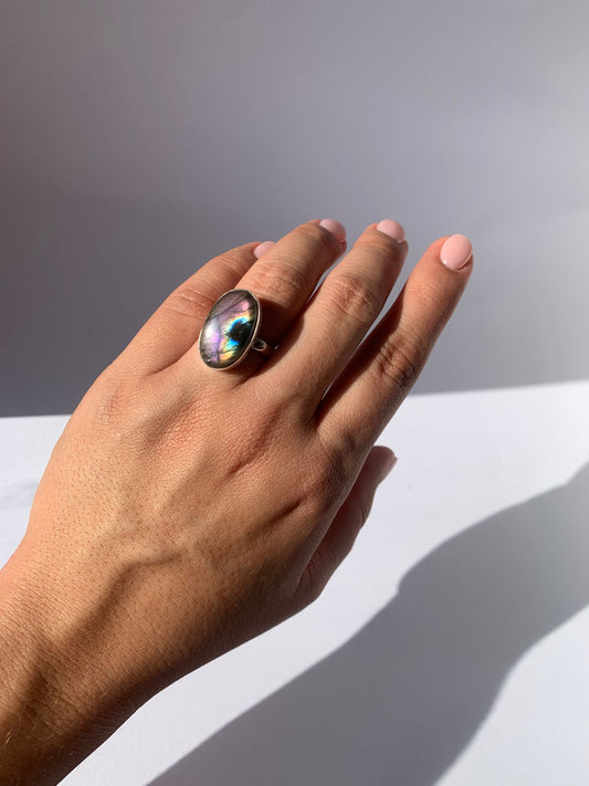 Anello regolabile in labradorite di argento 925 / Intuizione e trasformazione