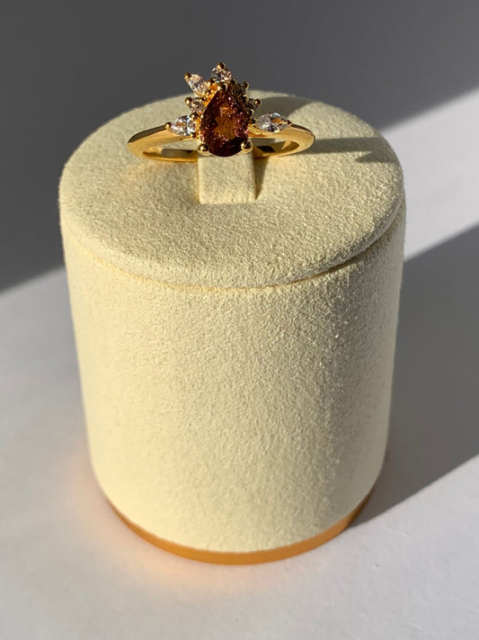 Anello in tormalina rosa e topazio bianco di argento 925 placcato vermeil oro 18k / Purificazione e protezione