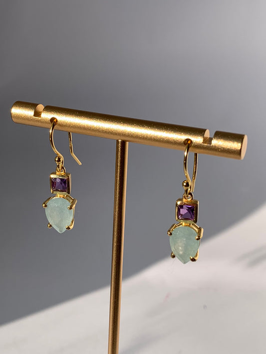 Orecchini in calcite blu e ametista di argento 925 placcato in oro giallo 18 carati da 0,3 micron