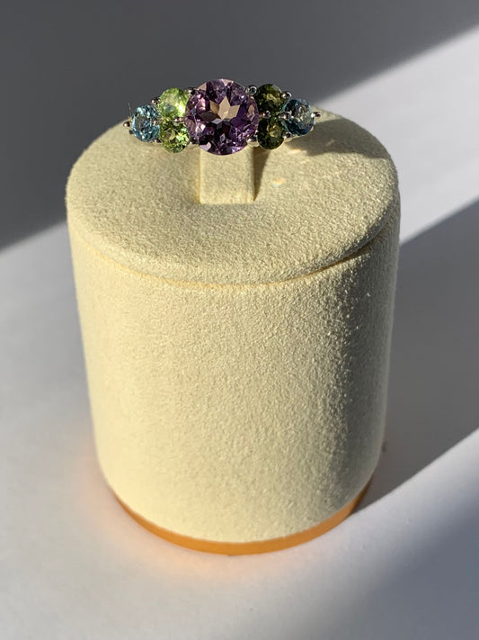 Anello in ametista, peridoto e topazio blu di argento 925 / Rilassamento ed equilibrio