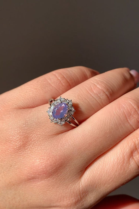 Anello regolabile in quarzo lavanda di argento 925 / Guarigione emotiva e rilassamento
