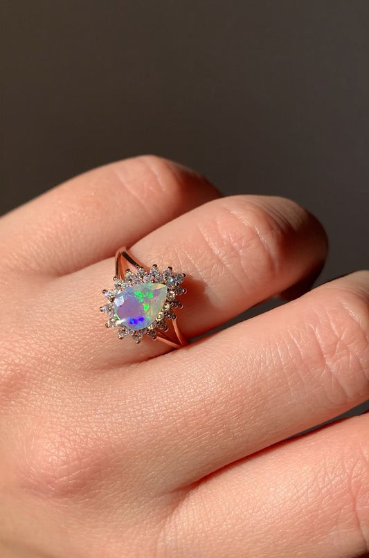 Anello regolabile in opale di argento 925 placcato oro rosa/ Autostima ed ottimismo