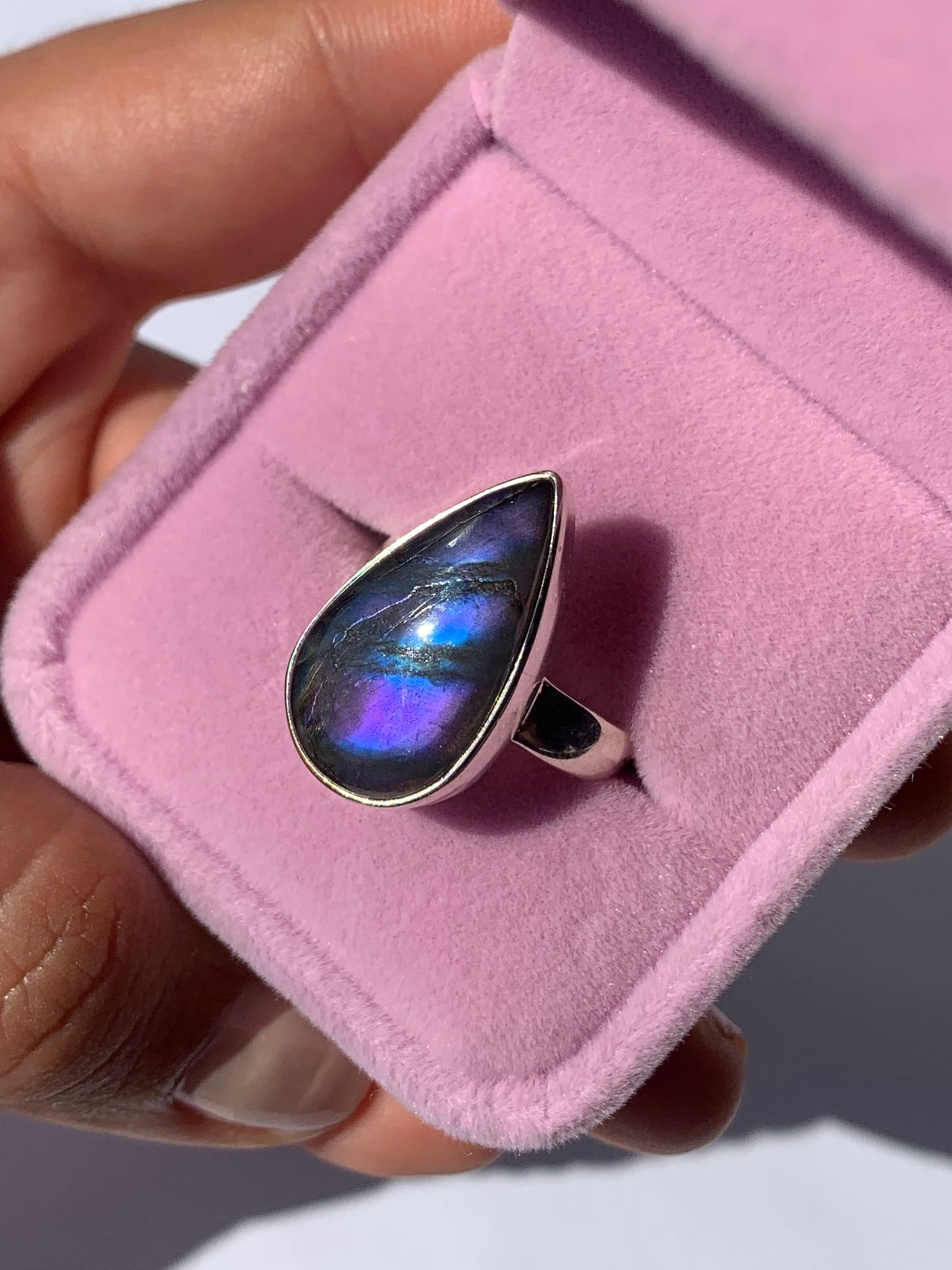 Anillo ajustable en labradorita de plata 925 / Intuición y transformación