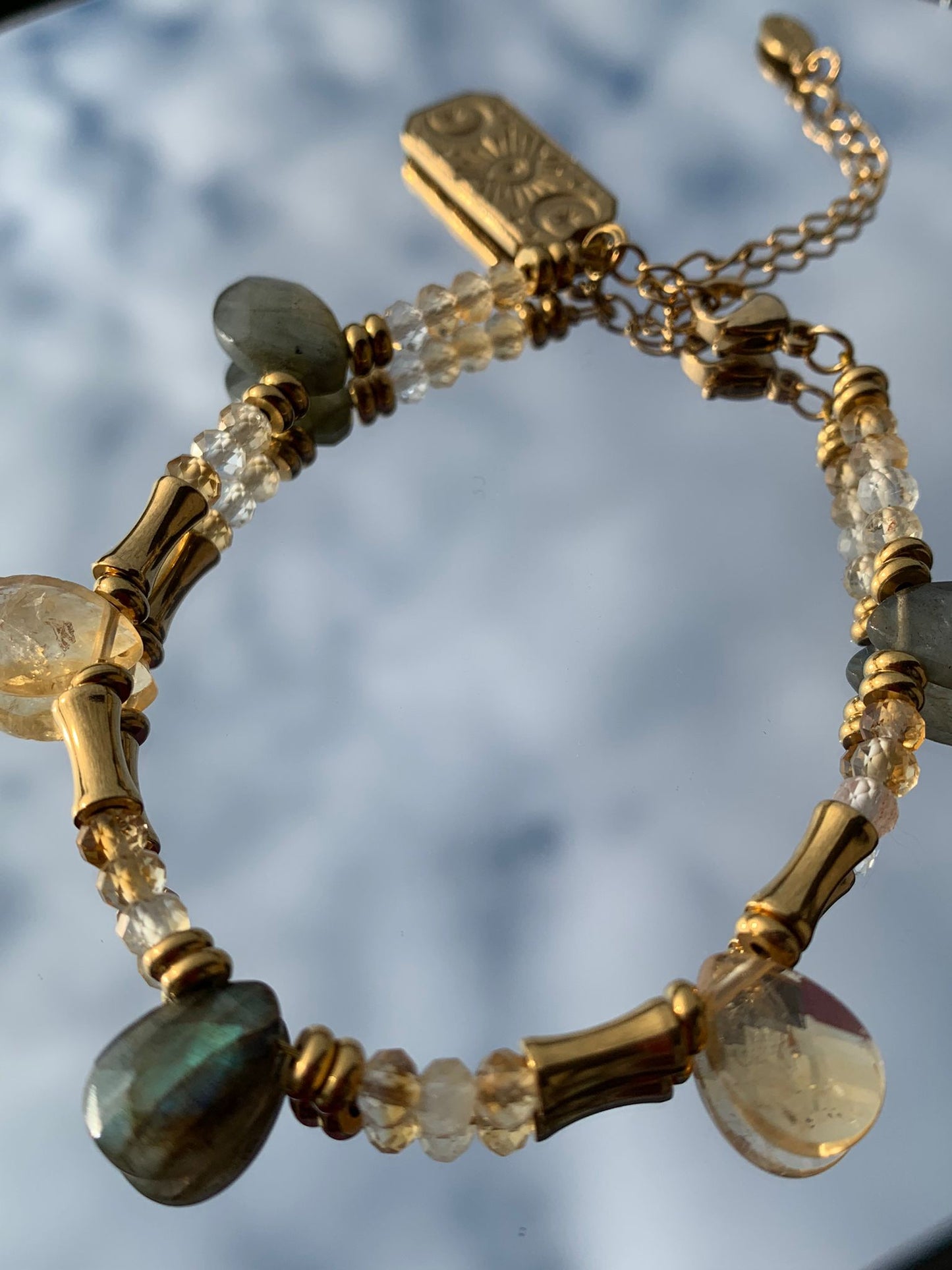 Bracciale regolabile in citrino e labradorite di acciaio inossidabile