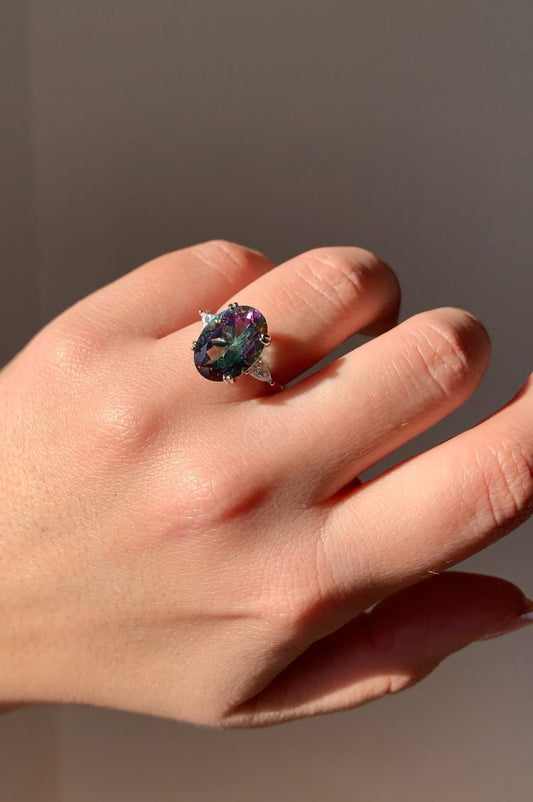 Anello regolabile in quarzo aura di argento 925 / Serenità ed equilibrio