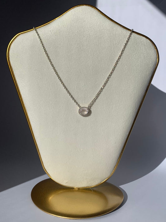 Collana regolabile in quarzo rosa e topazio bianco di argento 925 / Amore ed autostima