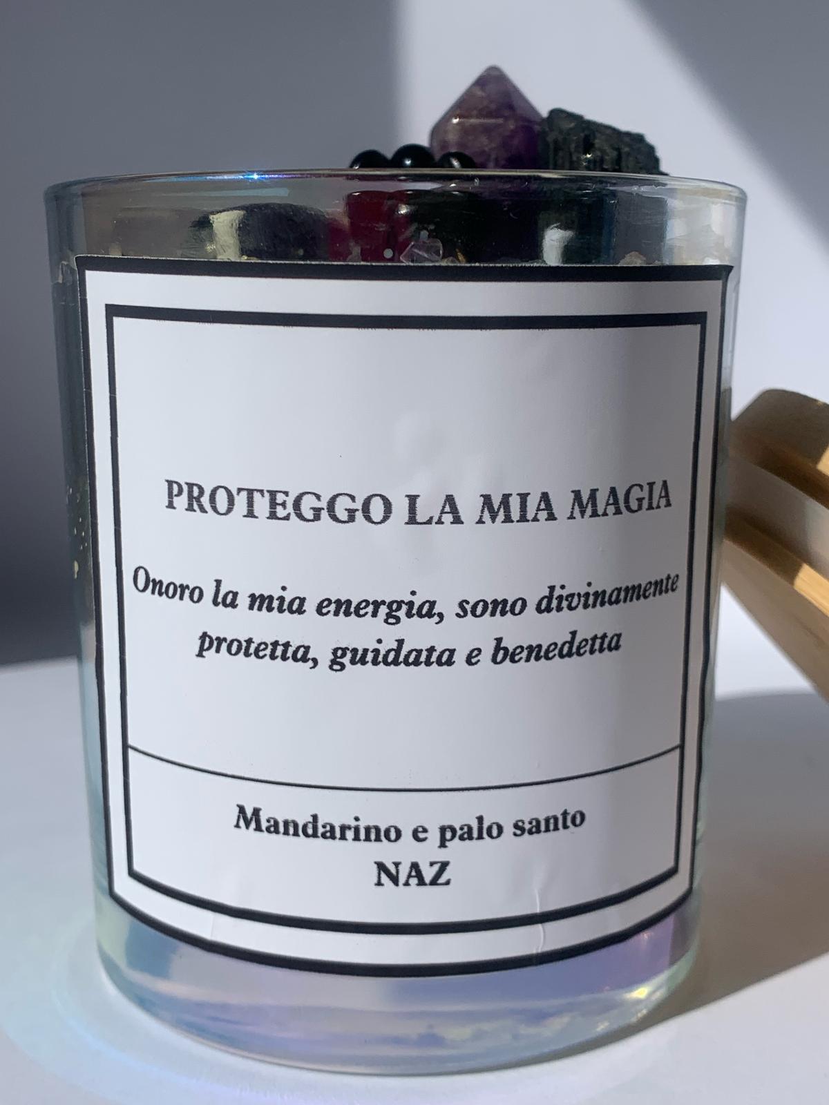 Candela in cera di soia PROTEGGO LA MIA MAGIA / Protezione (Mandarino e palo santo)
