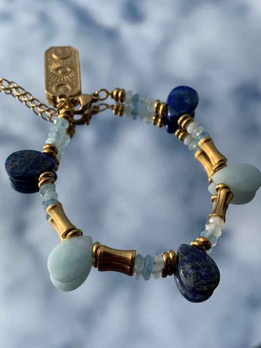 Bracciale regolabile in acquamarina e topazio di acciaio inossidabile