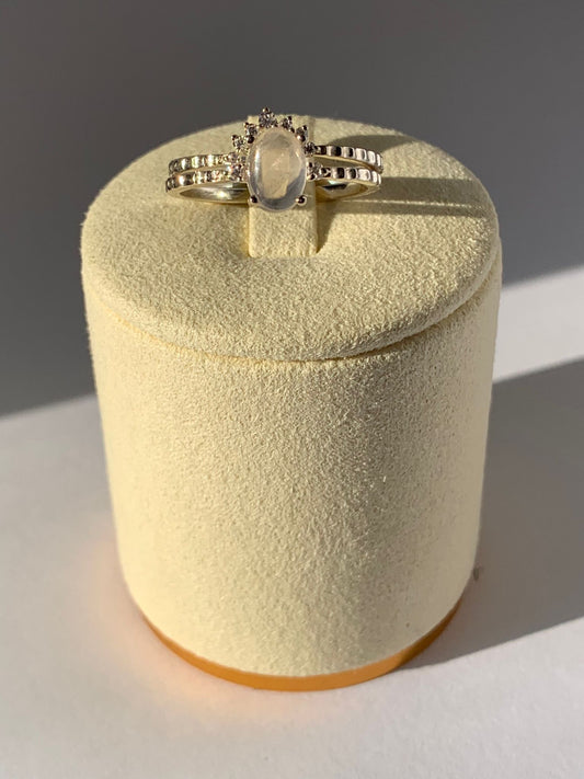 Anello doppio in quarzo rosa e topazio bianco di argento 925 / Amore ed autostima