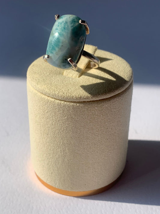 Anello regolabile in larimar di rame placcato / Equilibrio e serenità