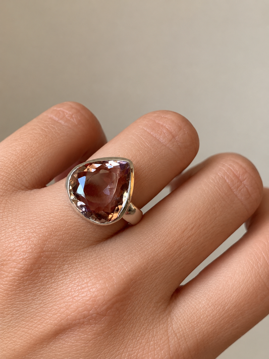 Anello regolabile in ametrino di argento 925 / Abbondanza e gioia