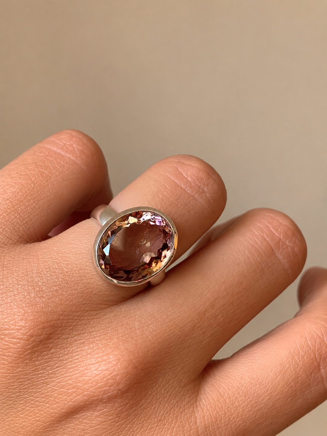 Anello regolabile in ametrino di argento 925 / Abbondanza e gioia