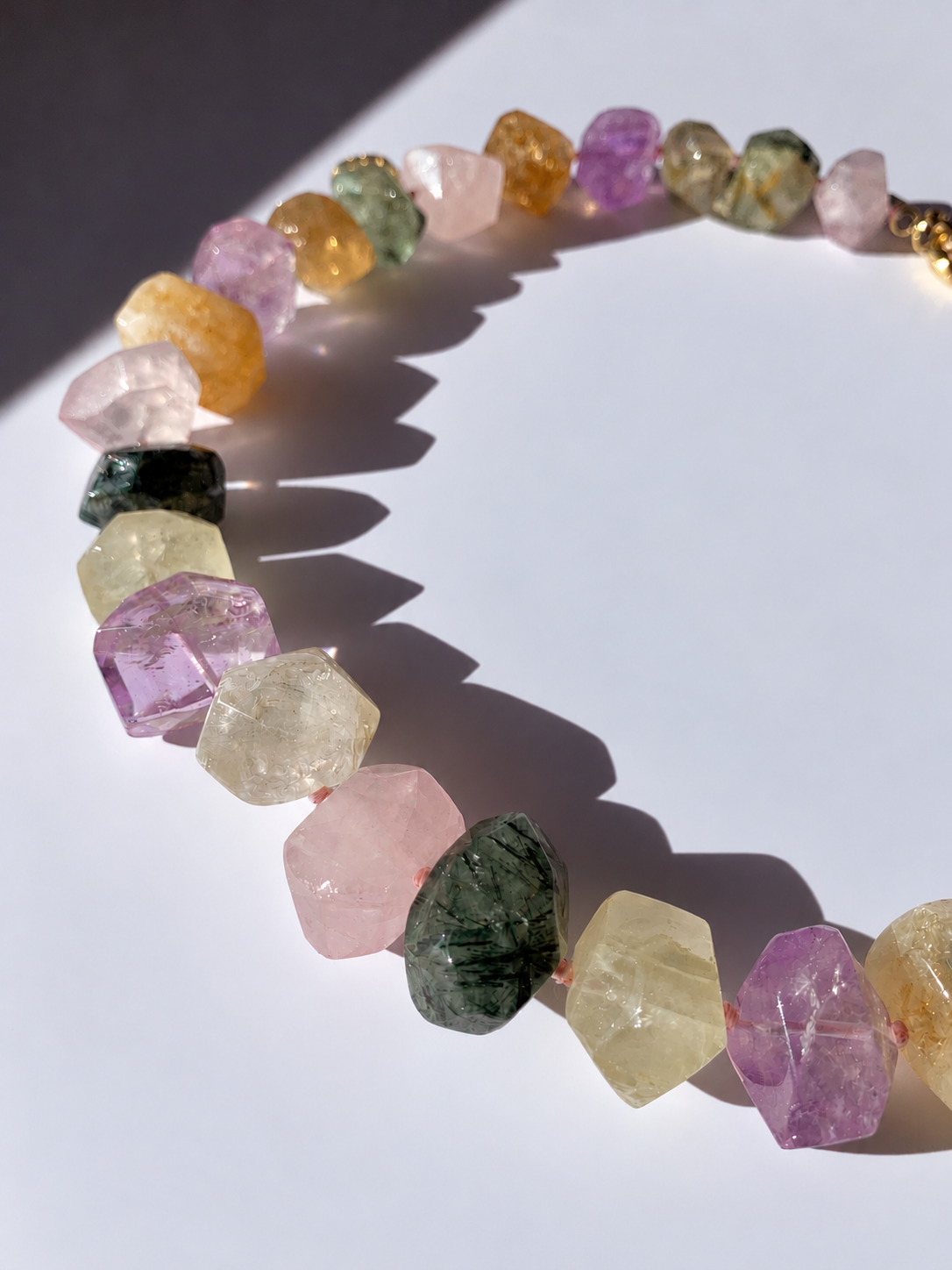 Collana MAXI in ametista, citrino, quarzo rosa e prehnite / Equilibrio energetico ed armonia interiore