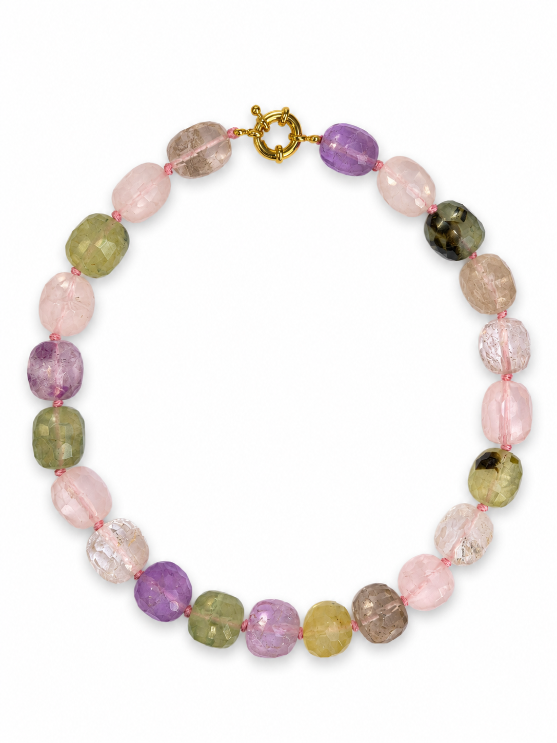 Collana MAXI in ametista, citrino, quarzo rosa e prehnite / Equilibrio energetico ed armonia interiore