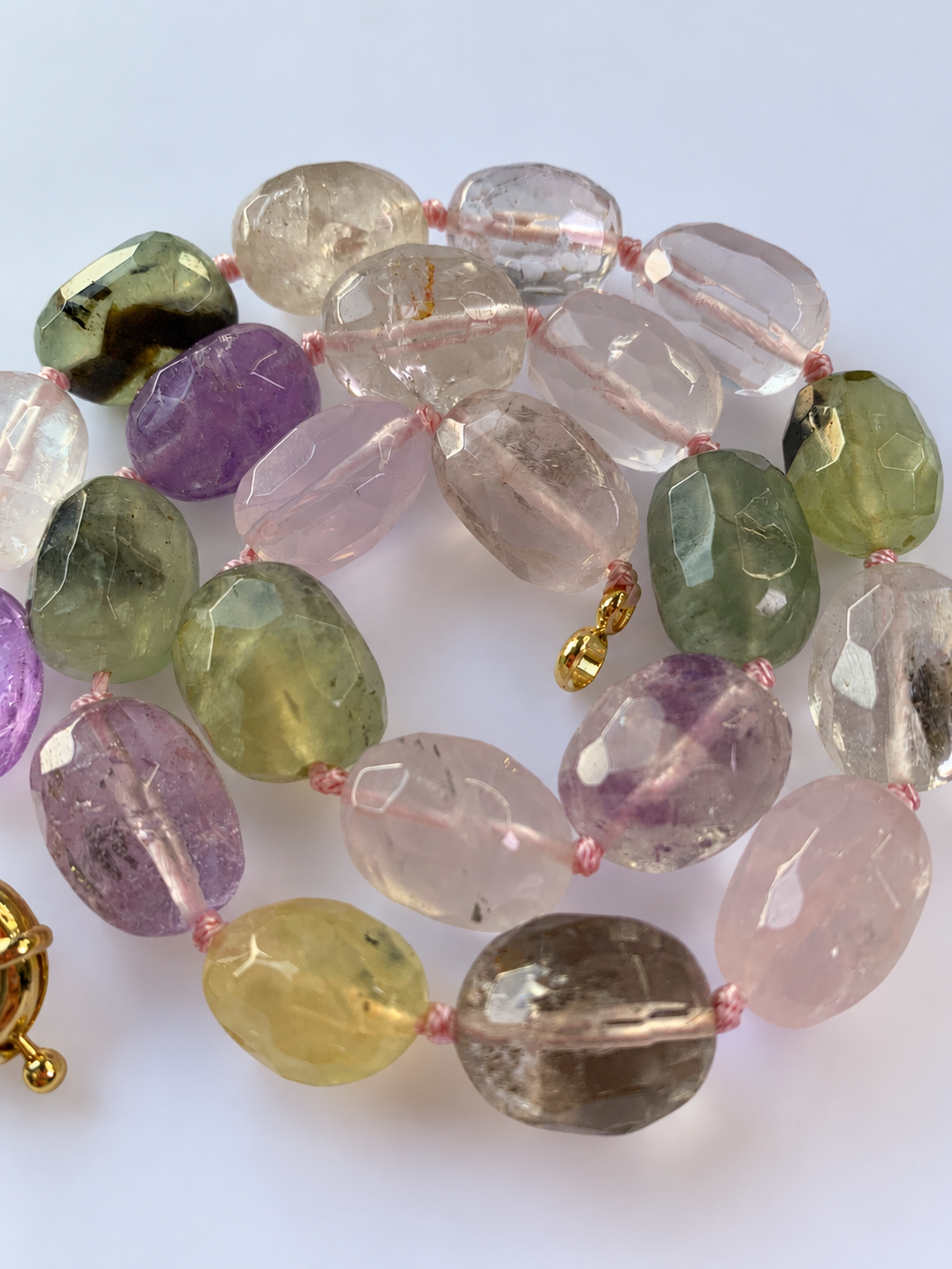 Collana MAXI in ametista, citrino, quarzo rosa e prehnite / Equilibrio energetico ed armonia interiore