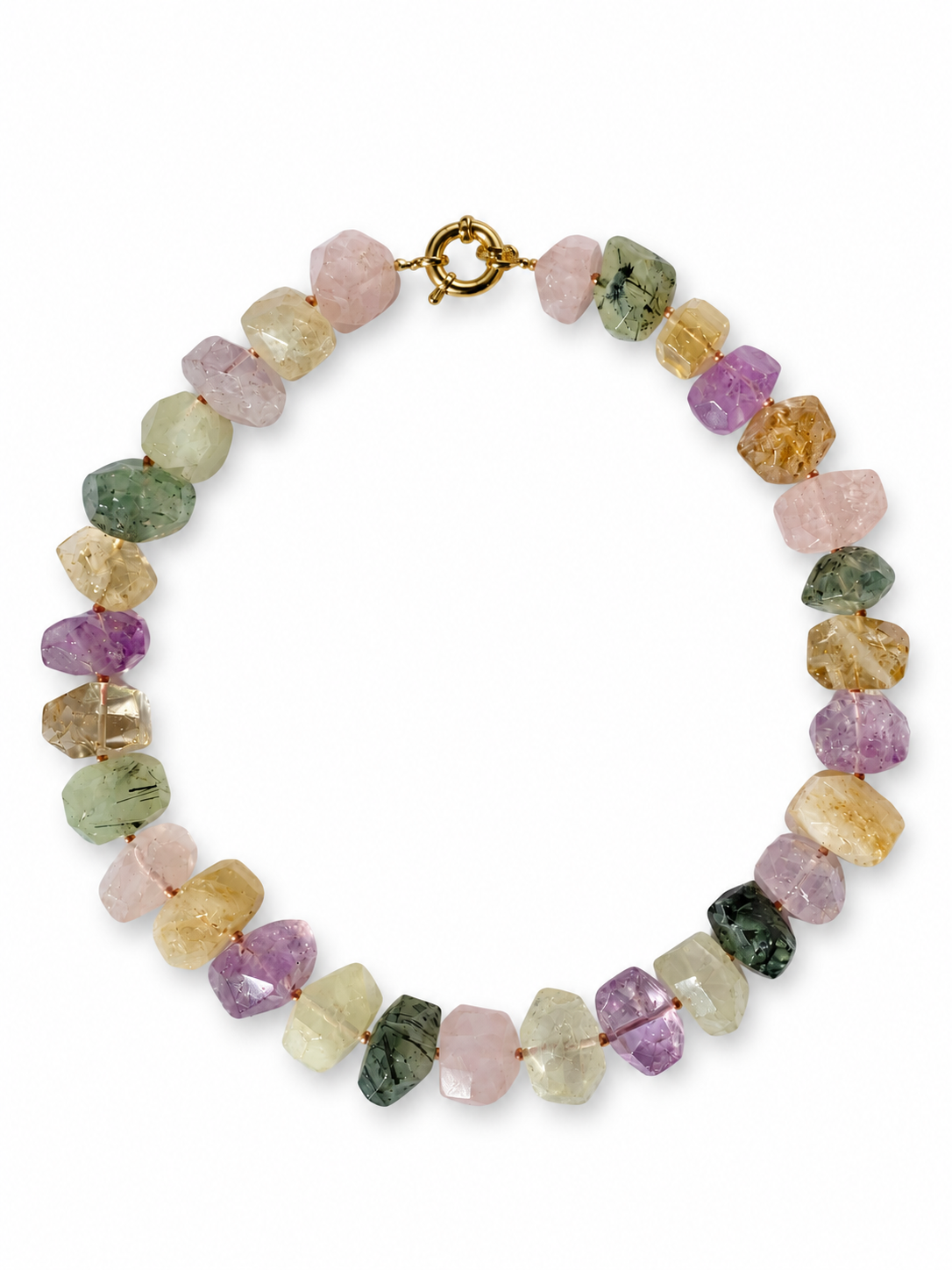 Collana MAXI in ametista, citrino, quarzo rosa e prehnite / Equilibrio energetico ed armonia interiore