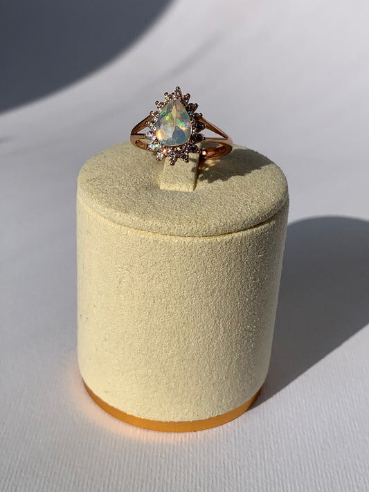 Anello regolabile in opale di argento 925 placcato oro rosa/ Autostima ed ottimismo