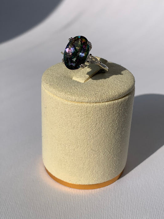 Anello regolabile in quarzo aura di argento 925 / Serenità ed equilibrio