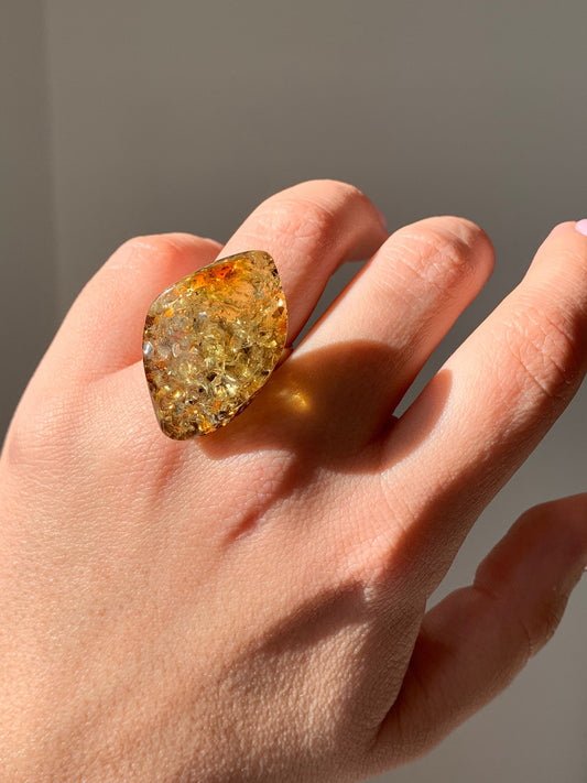 Anello regolabile in ambra baltica di argento 925 / Ottimismo e fiducia