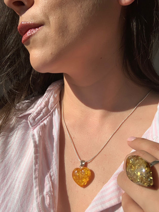 Ciondolo in ambra baltica di argento 925 / Ottimismo e fiducia