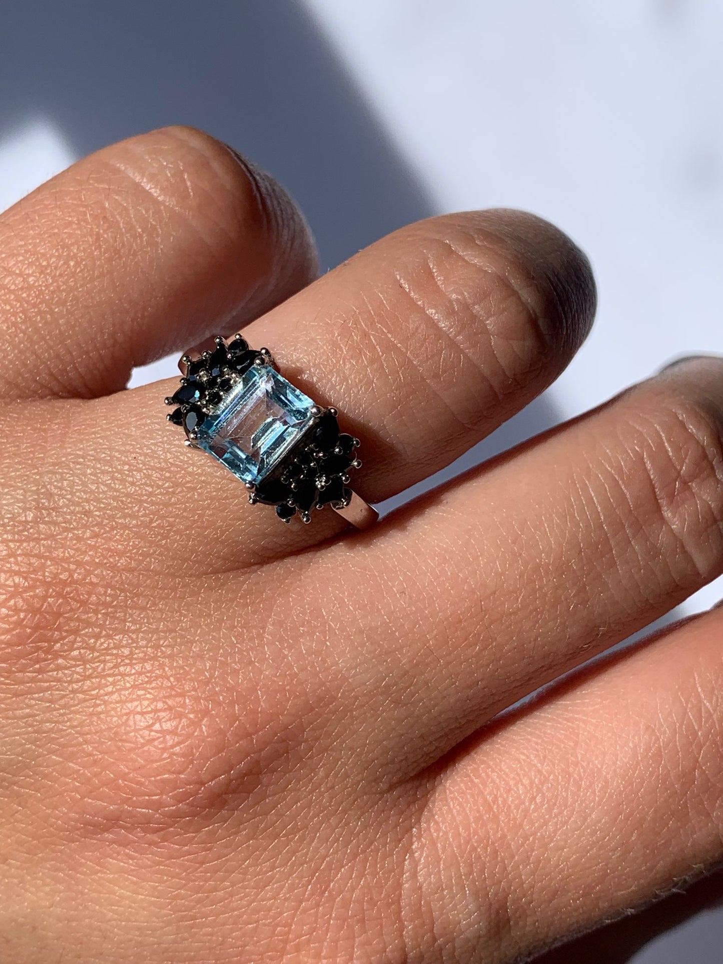 925 Silver Blue Topaz Adjustable Ring / Happiness and Vitality