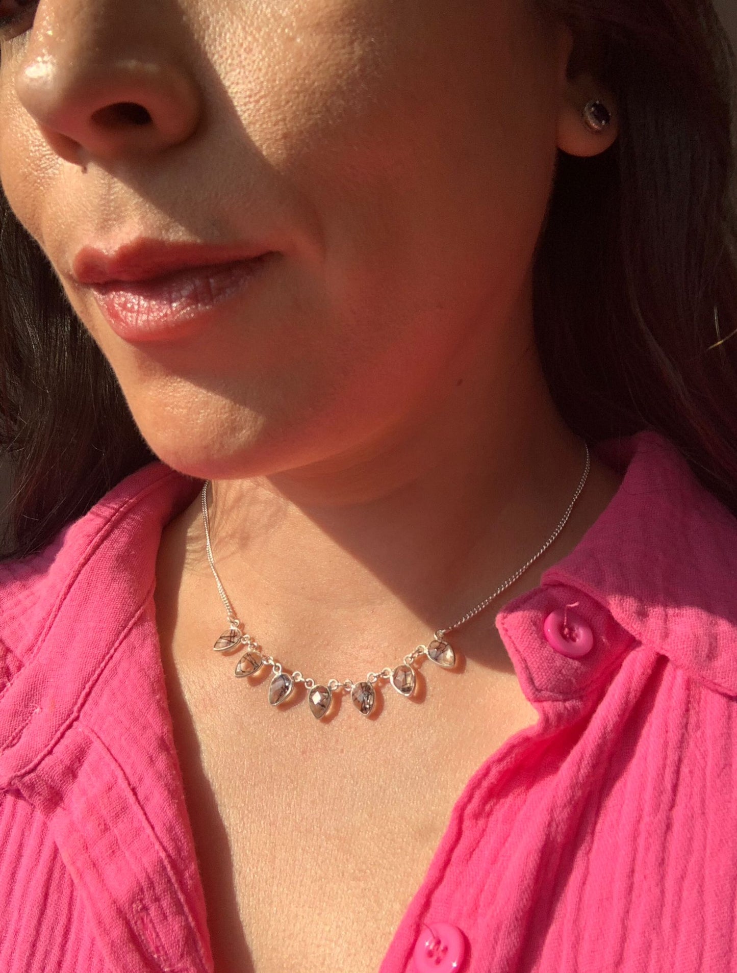 Collana in quarzo tormalinato di argento 925 / Protezione e radicamento