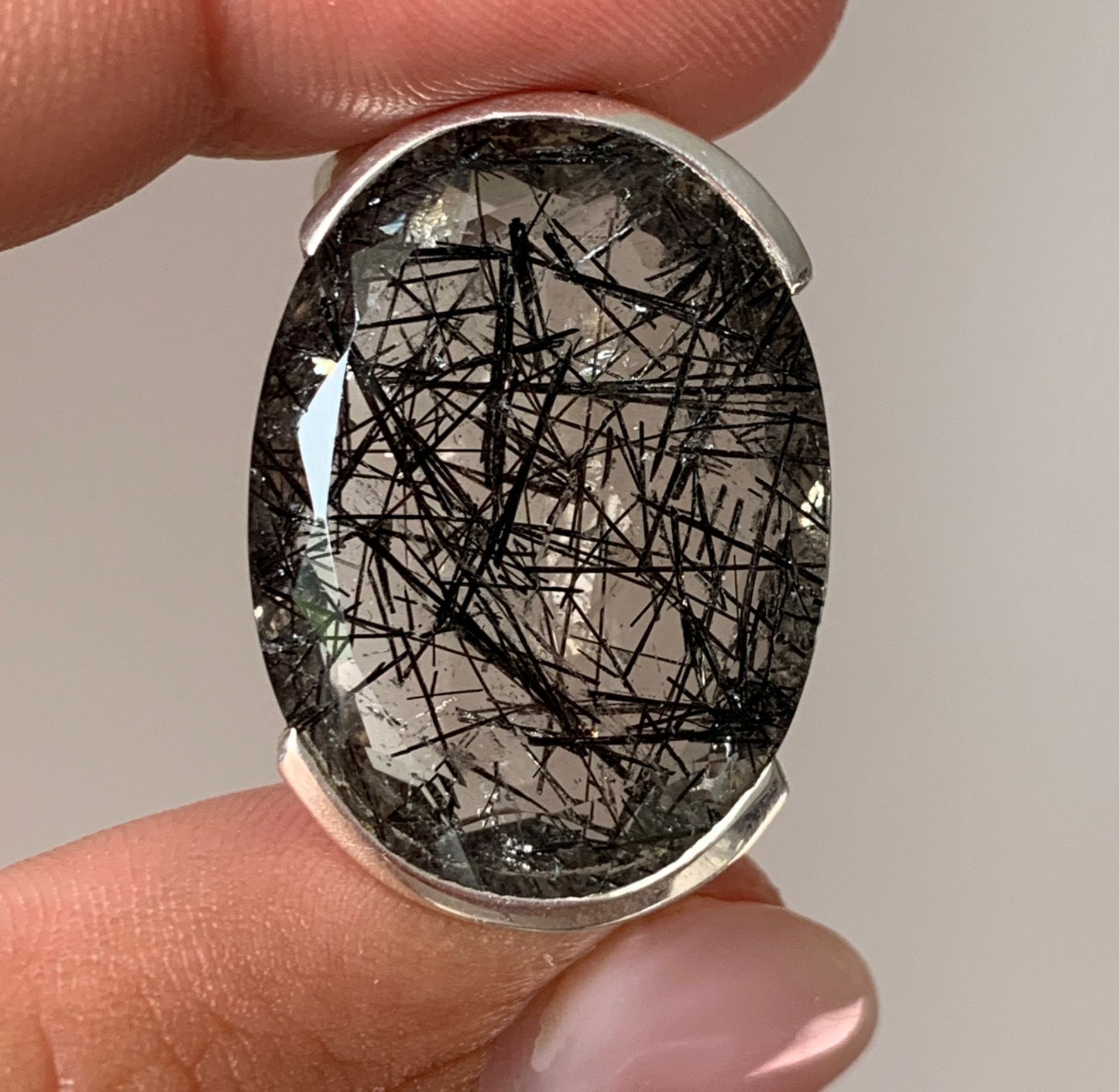 Collana in quarzo tormalinato di argento 925 / Protezione e radicamento