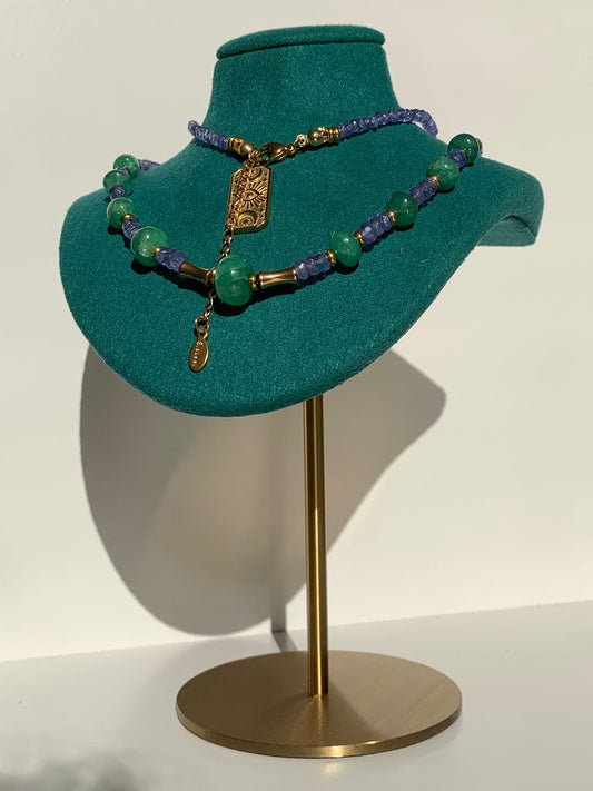 Collana in tanzanite e smeraldo dello Zambia con chiusura regolabile di acciaio inossidabile / Autorealizzazione ed emancipazione (Copia)