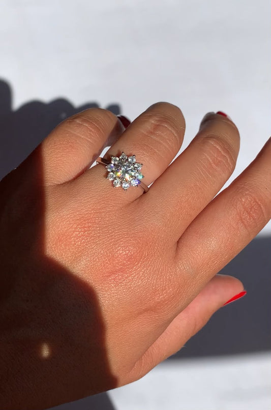 Anillo ajustable de moissanita en plata 925 / Potencial interno y prosperidad