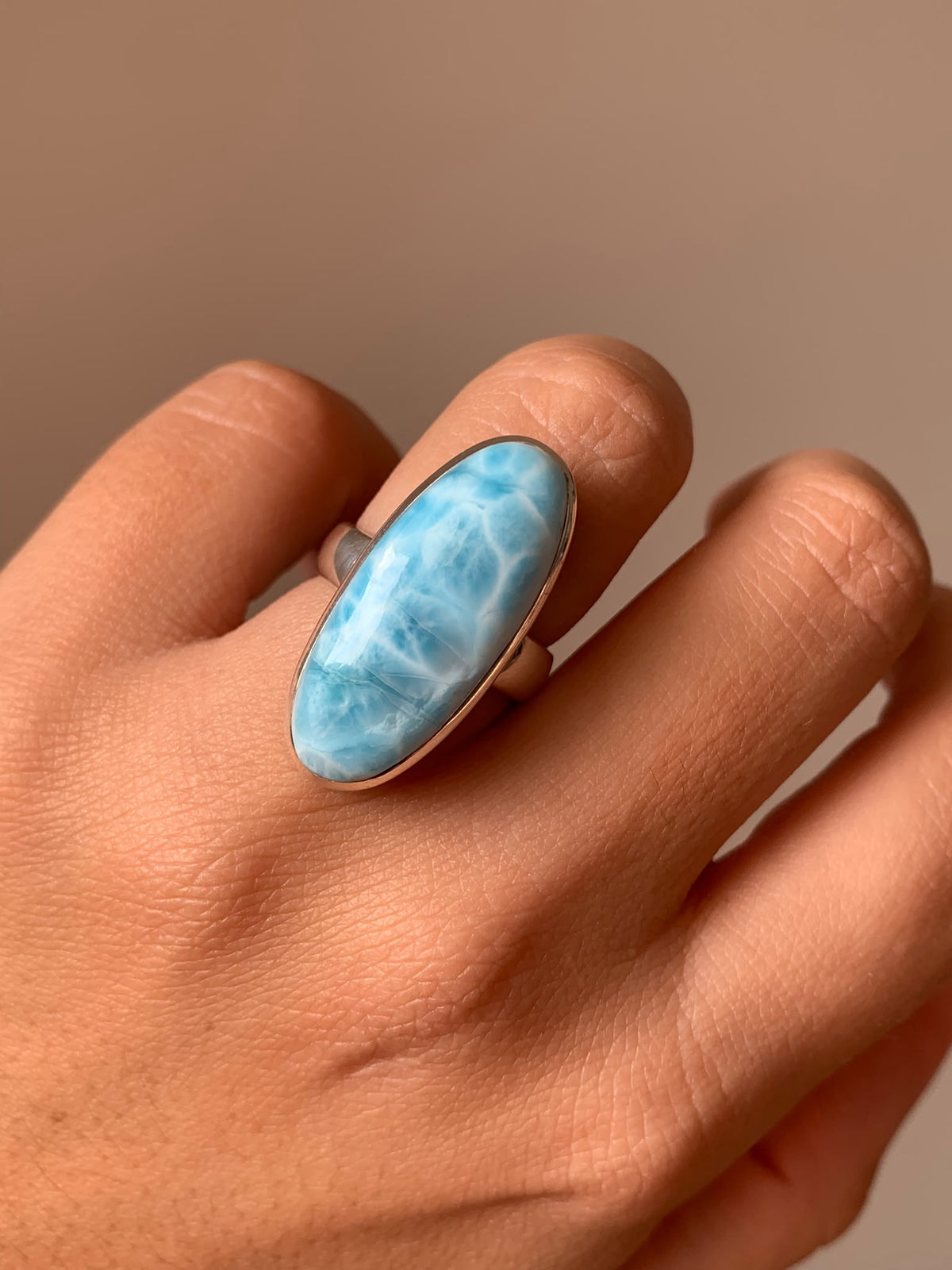 Adjustable Larimar Ring in 925 Silver / Balance and Serenity