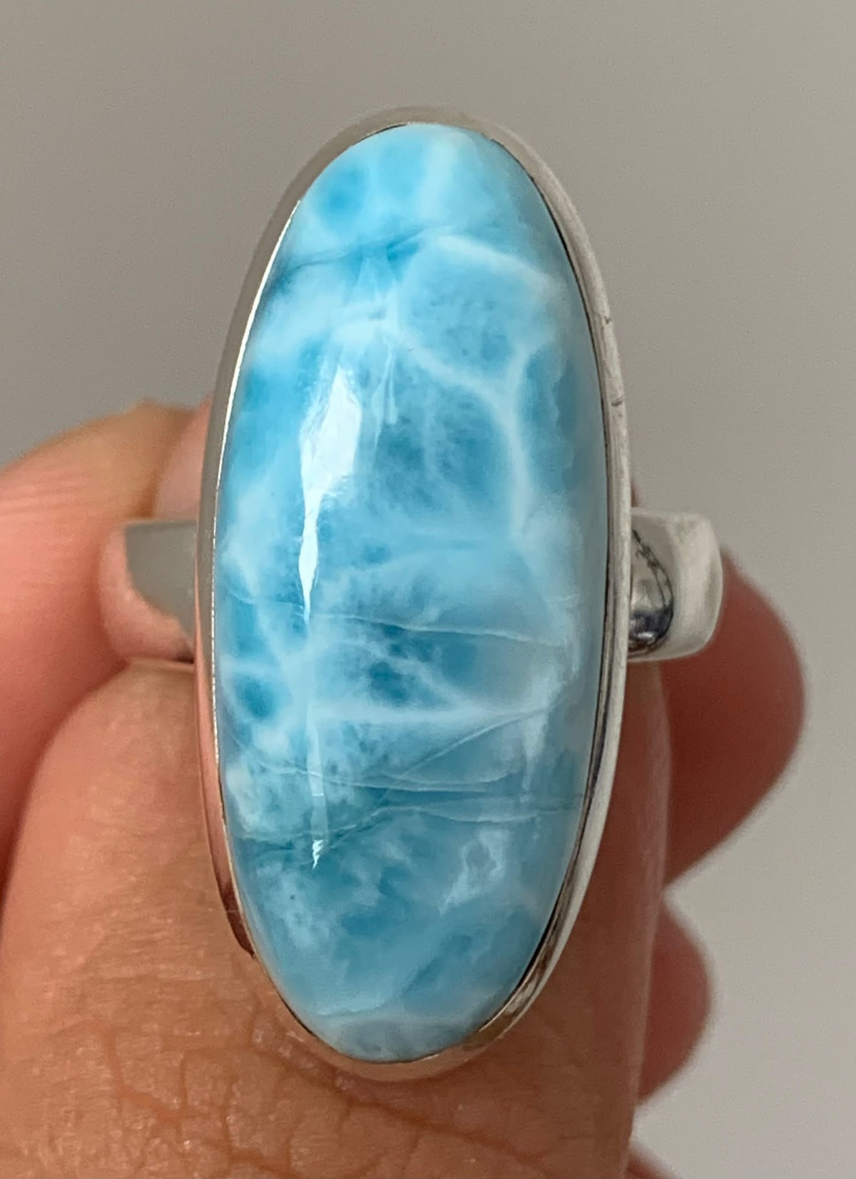 Adjustable Larimar Ring in 925 Silver / Balance and Serenity