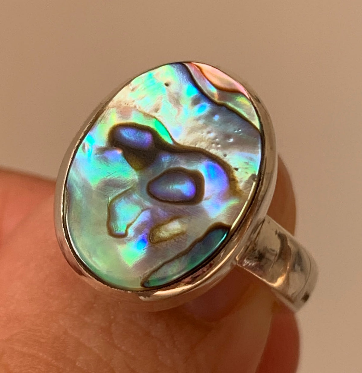 Adjustable 925 Silver Gold Plated Abalone Shell Ring