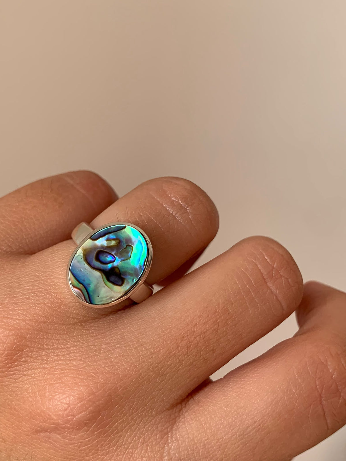 Adjustable 925 Silver Gold Plated Abalone Shell Ring