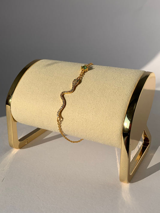 Bracciale in smeraldo con chiusura regolabile di argento 925 placcato oro / Abbondanza e manifestazione