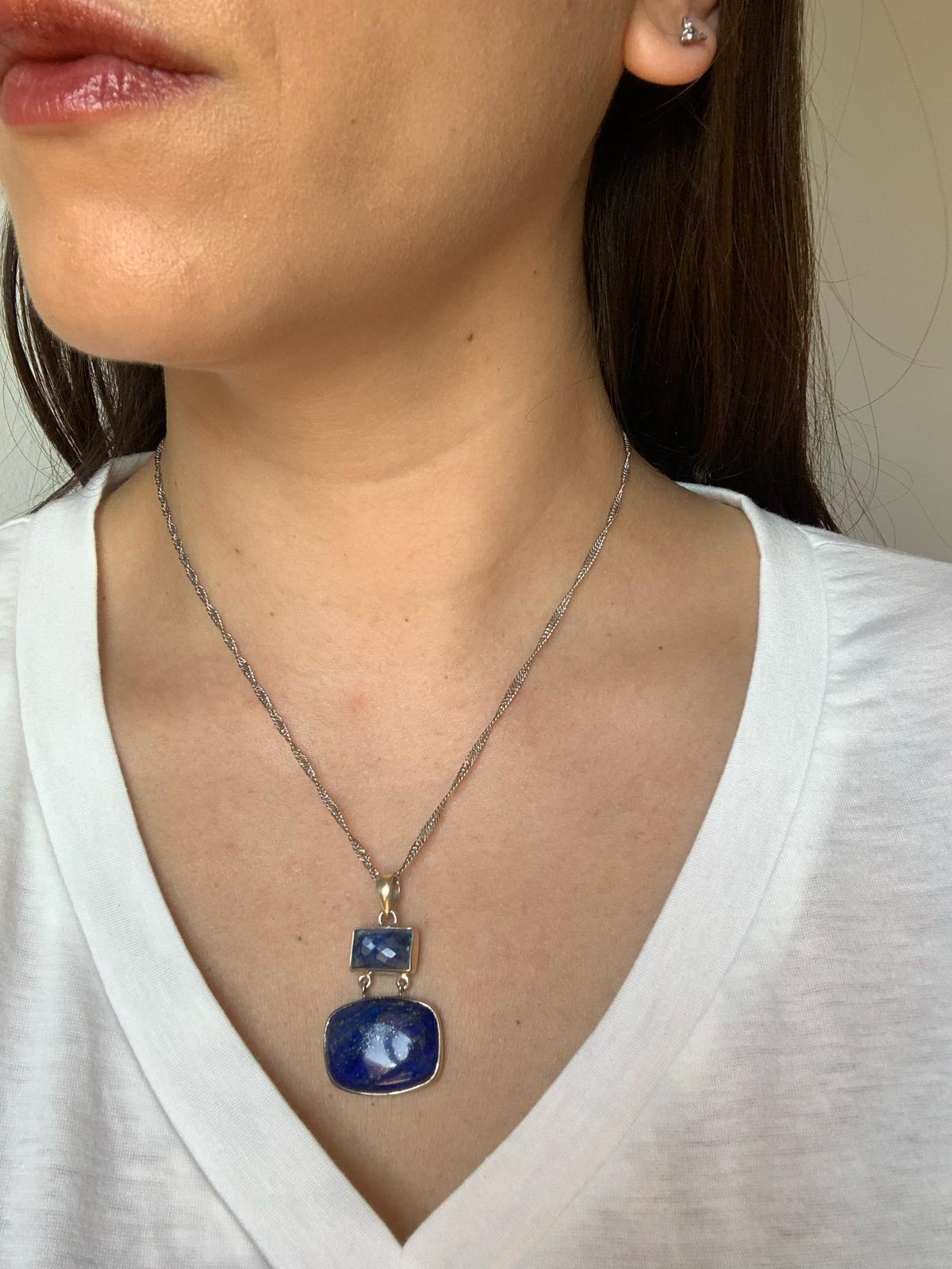 Lapis Lazuli and Kyanite Pendant in 925 Silver / Balance and Clarity