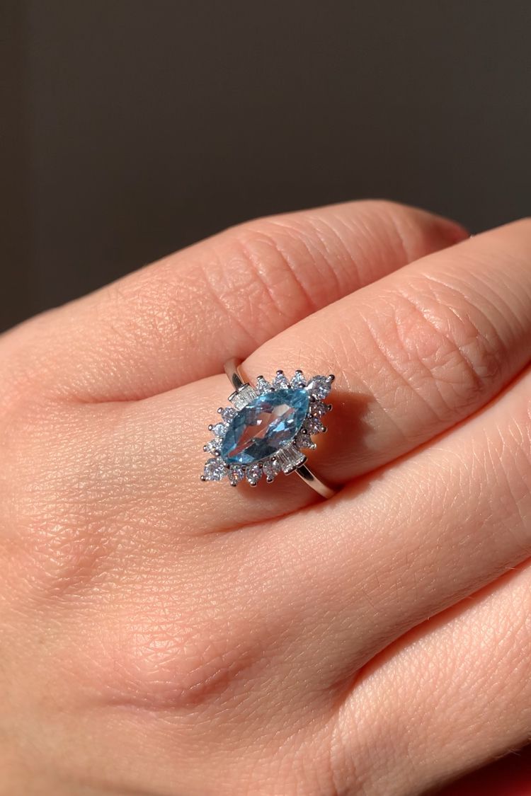 925 Silver Blue Topaz Adjustable Ring / Happiness and Vitality