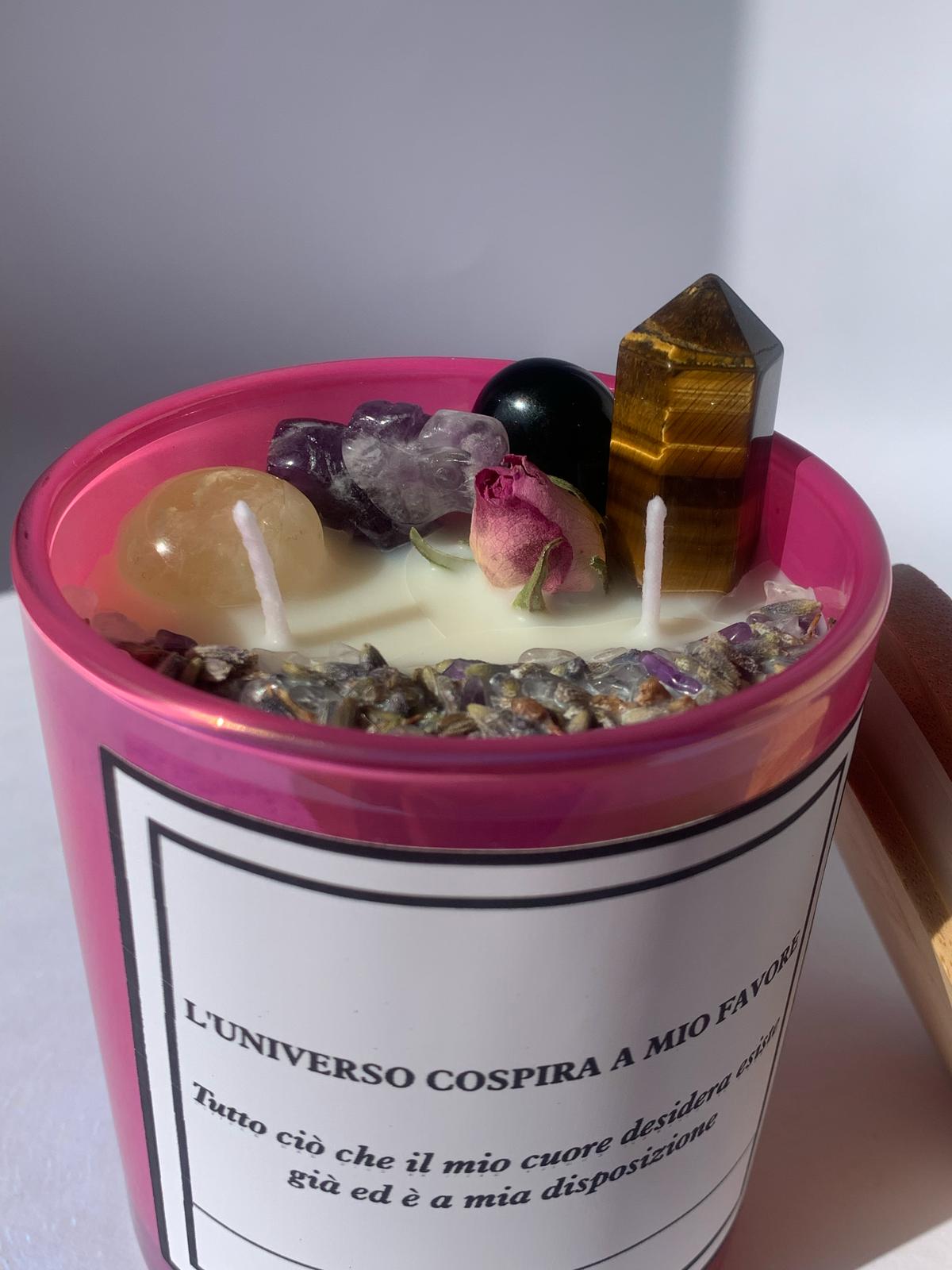 Candela in cera di soia L'UNIVERSO COSPIRA A MIO FAVORE / Manifestazione (Cannella)