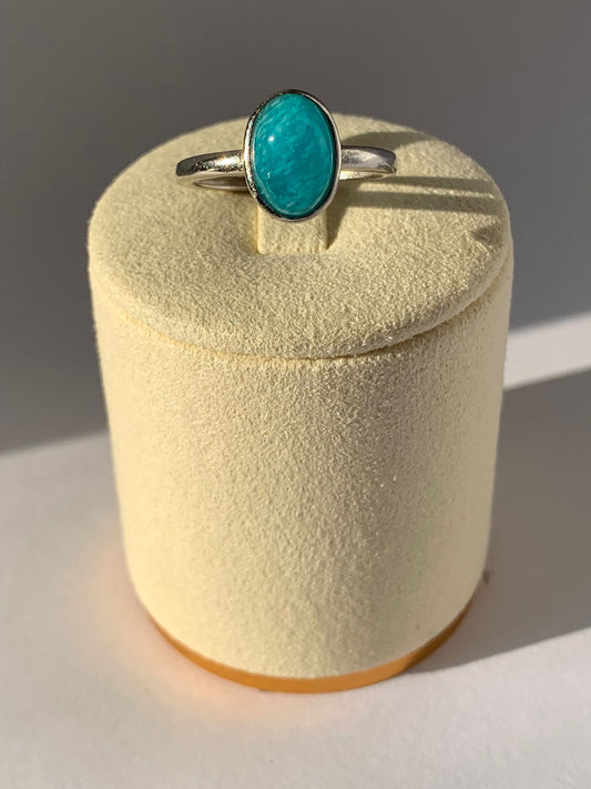 Anello regolabile in amazzonite di rame placcato argento / Equilibrio e miglioramento personale